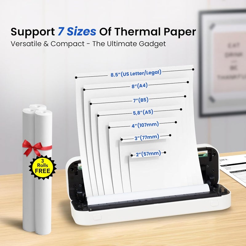 STREAMLINED GADGETS 2025 Portable Wireless Inkless Thermal Printer – Bluetooth Mobile Printer for iPhone, Android, Laptop, Tablet for Home and School– 8.5”x11” w/Free Shockproof Case & 3 Rolls Thermal Paper - Image 2